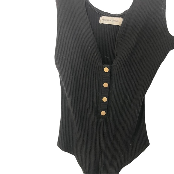 Makers of dreams bodysuit front snap buttons ribbed black size Small. - Picture 2 of 10